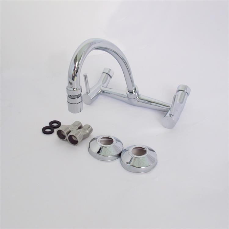 double handle kitchen faucet in wall