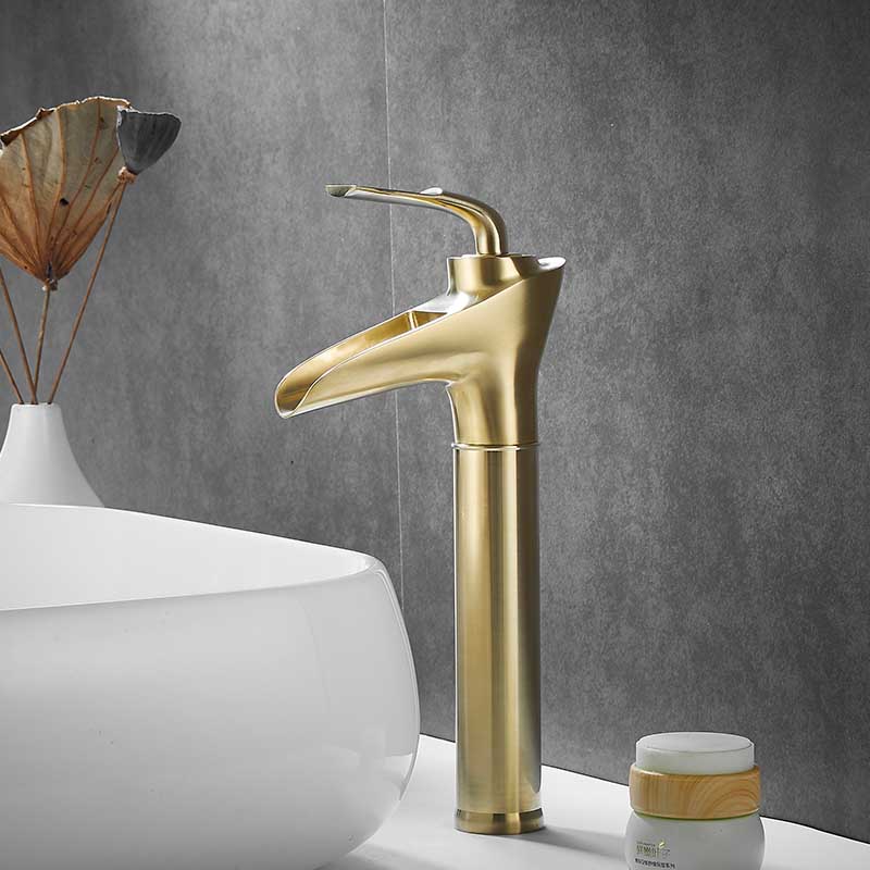 golden color tall basin faucets