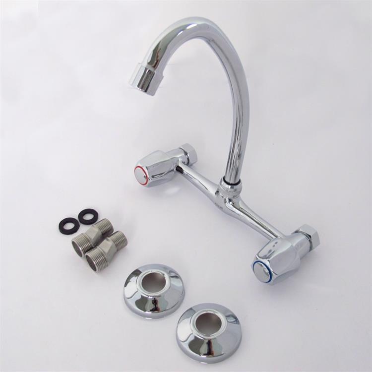 wall mounted dual handle hot cold kitchen water faucet