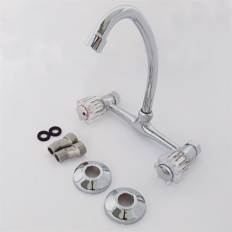 dual handle wall mounted hot cold kitchen faucet